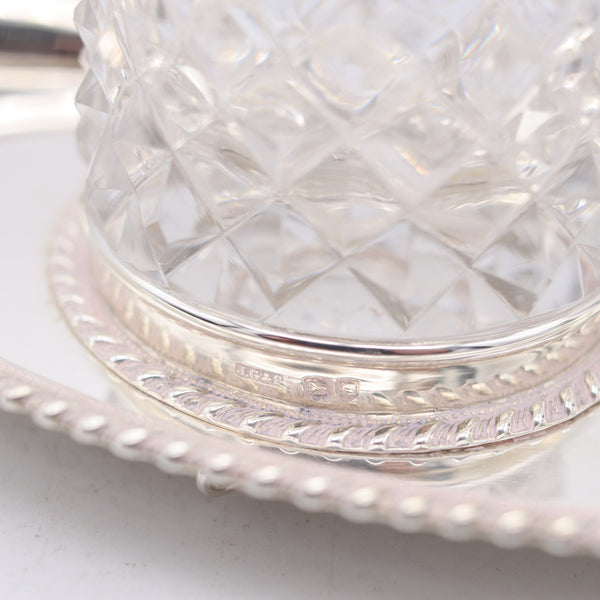 JOHN GRINSELL & SONS 1904 Edwardian Cut Crystal Inkwell Desk Tray In .925 Sterling