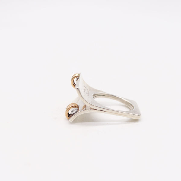 CARTIER 1970 Modernist Sculptural Ring In 14Kt Yellow Gold & Solid Sterling