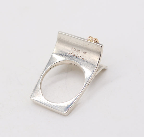CARTIER 1970 Modernist Sculptural Ring In 14Kt Yellow Gold & Solid Sterling