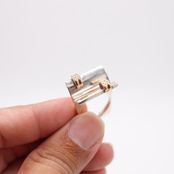 CARTIER 1970 Modernist Sculptural Ring In 14Kt Yellow Gold & Solid Sterling