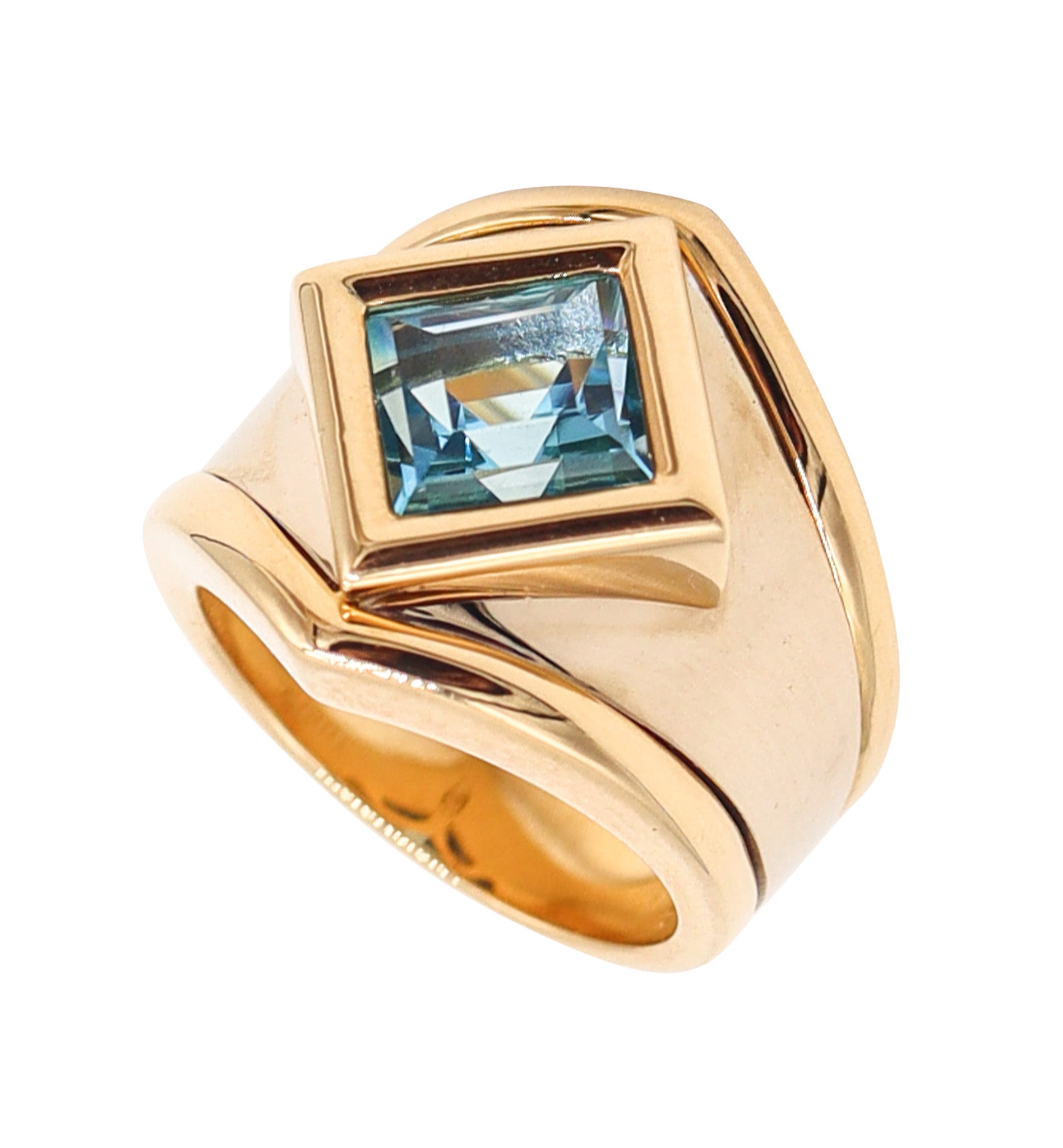 MARINA B. Modernist Alfa-Den Cocktail Ring In Solid 18Kt Gold With Blue Topaz