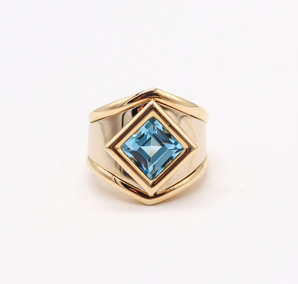 MARINA B. Modernist Alfa-Den Cocktail Ring In Solid 18Kt Gold With Blue Topaz