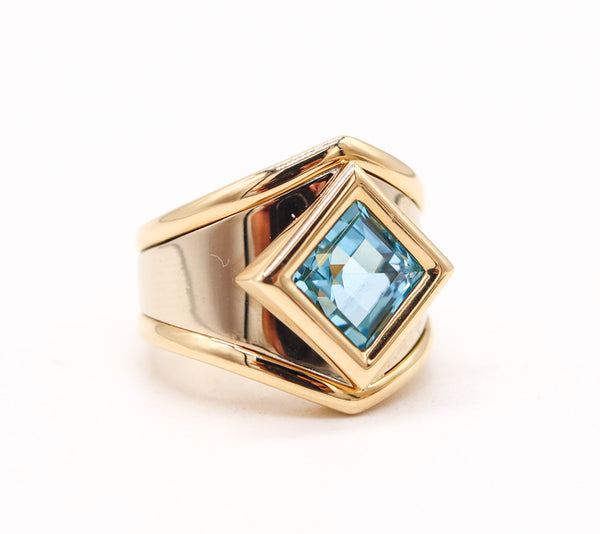 MARINA B. Modernist Alfa-Den Cocktail Ring In Solid 18Kt Gold With Blue Topaz