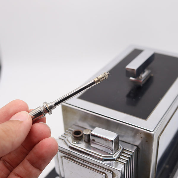 RONSON 1936 Art-Deco Machine Age Cigar Humidor Desk Box And Touch-Tip Striker