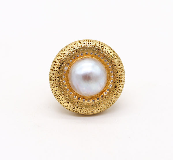 YOSSI HARARI Cocktail Ring In 18Kt Yellow Gold With Diamonds & Pearls