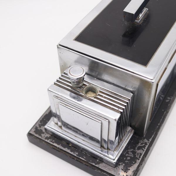 RONSON 1936 Art-Deco Machine Age Cigar Humidor Desk Box And Touch-Tip Striker