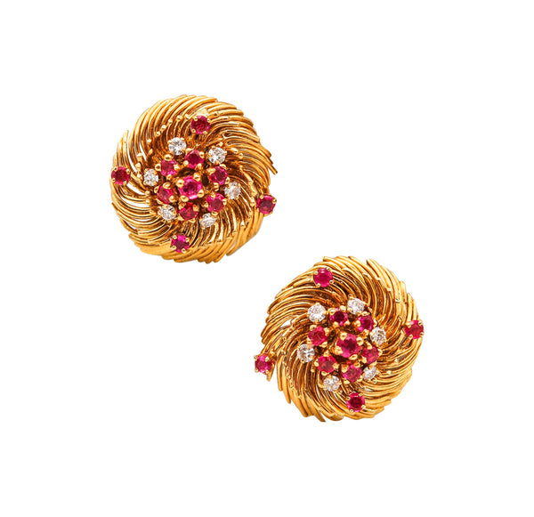 VERDURA 1960 Clips On Earrings In 18Kt Yellow Gold With 2.02 Ctw Diamonds & Rubies