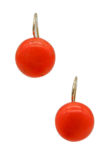 -Neapolitan 1950 Italian Coral buttons Earrings In I8Kt Yellow Gold