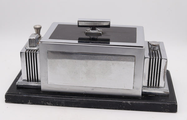 RONSON 1936 Art-Deco Machine Age Cigar Humidor Desk Box With Touch-Tip Striker