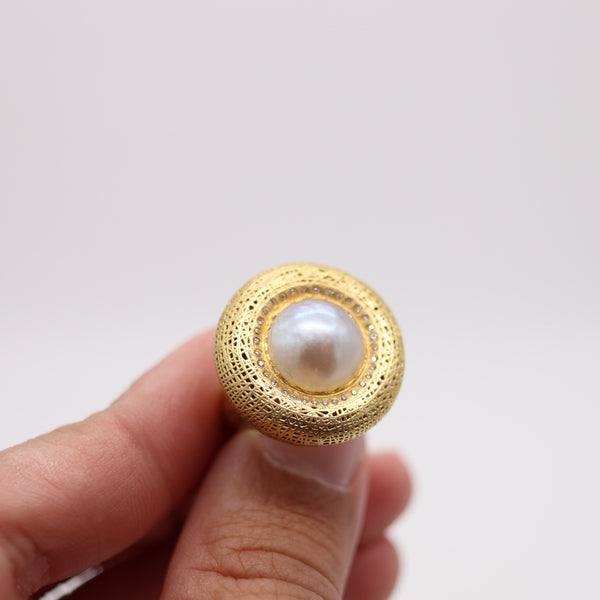 YOSSI HARARI Cocktail Ring In 18Kt Yellow Gold With Diamonds & Pearls