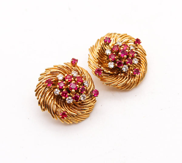 VERDURA 1960 Clips On Earrings In 18Kt Yellow Gold With 2.02 Ctw Diamonds & Rubies