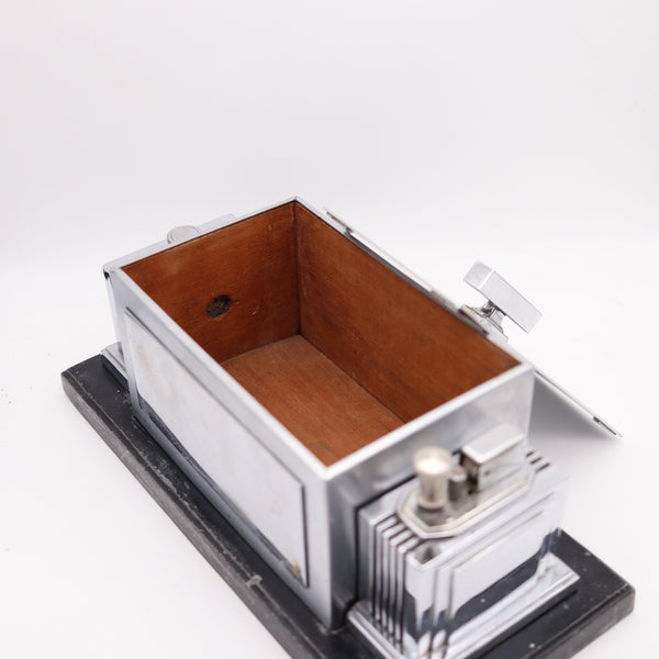 RONSON 1936 Art-Deco Machine Age Cigar Humidor Desk Box With Touch-Tip Striker