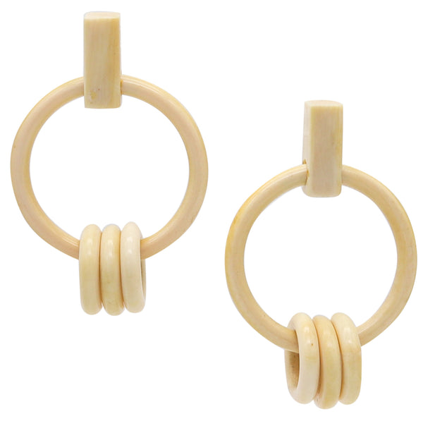 MODERNIST 1970 Dangling Drops Carved Geometric Earrings With 14Kt Gold Backs