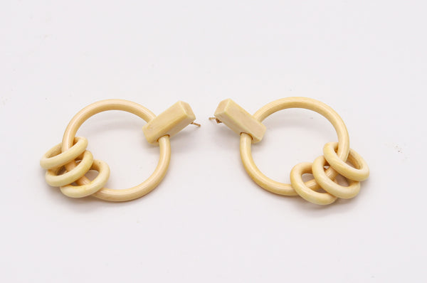 MODERNIST 1970 Dangling Drops Carved Geometric Earrings With 14Kt Gold Backs