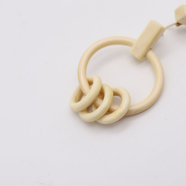 MODERNIST 1970 Dangling Drops Carved Geometric Earrings With 14Kt Gold Backs