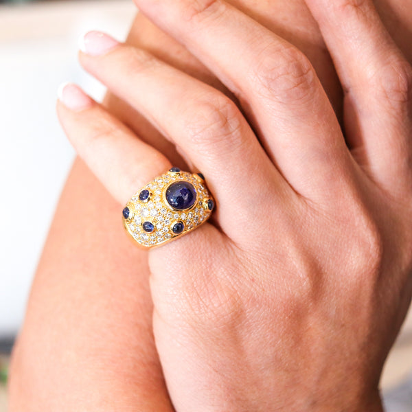 PERY ET FILS Cocktail Ring In 18Kt Gold With 7.22 Ctw In Diamonds & Sapphires