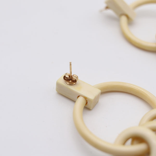 MODERNIST 1970 Dangling Drops Carved Geometric Earrings With 14Kt Gold Backs