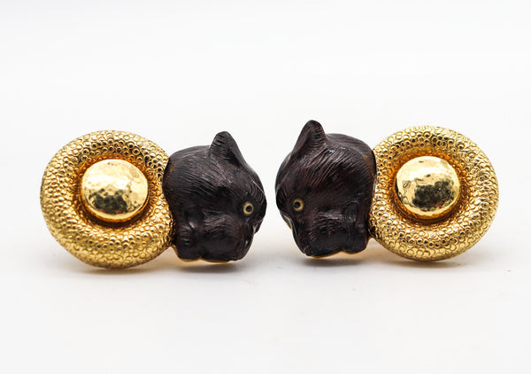 -Elizabeth Gage 2005 London Panthers Clips Earrings In 18Kt Yellow Gold And Wood