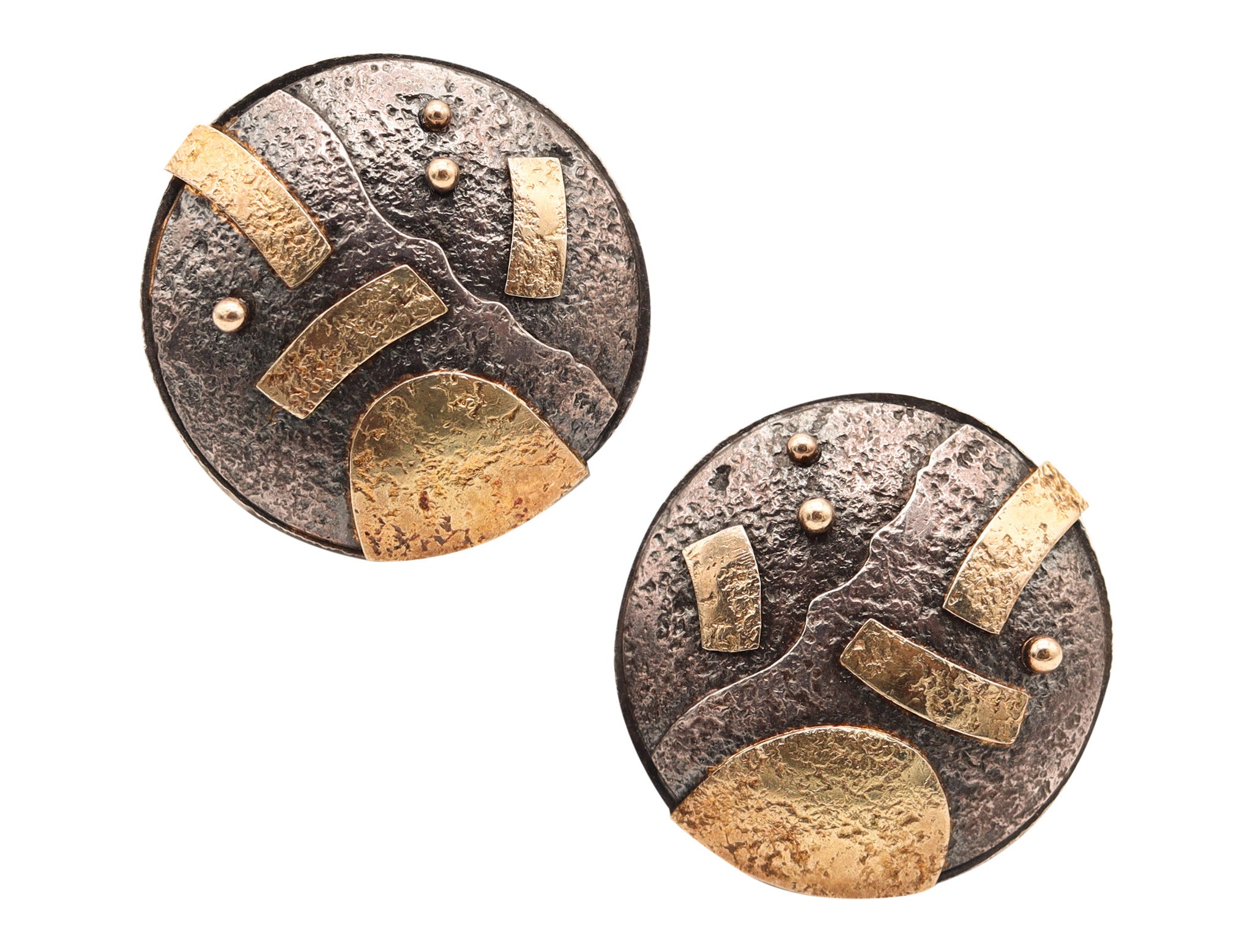 CAROLINE STRIEB 1980 Modernist Sculptural Earrings In 18Kt Gold And 925 Sterling