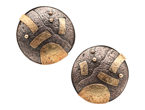 CAROLINE STRIEB 1980 Modernist Sculptural Earrings In 18Kt Gold And 925 Sterling