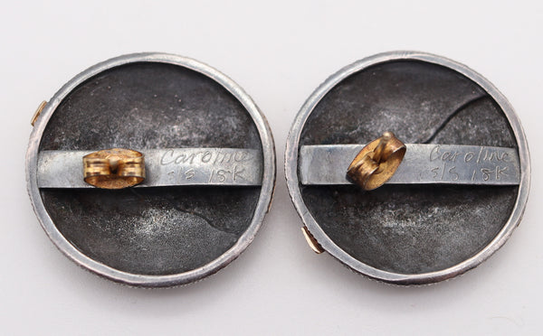 CAROLINE STRIEB 1980 Modernist Sculptural Earrings In 18Kt Gold And 925 Sterling