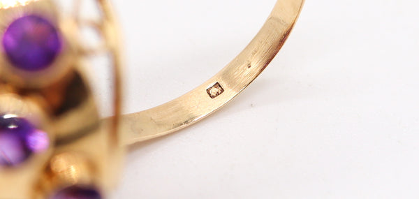 SPUTNIK 1950 Netherlands Cocktail Ring In 18Kt Yellow Gold With Purple Amethysts