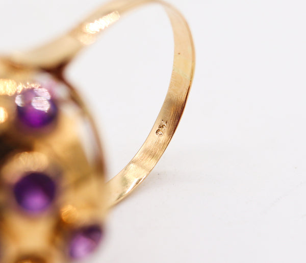 SPUTNIK 1950 Netherlands Cocktail Ring In 18Kt Yellow Gold With Purple Amethysts