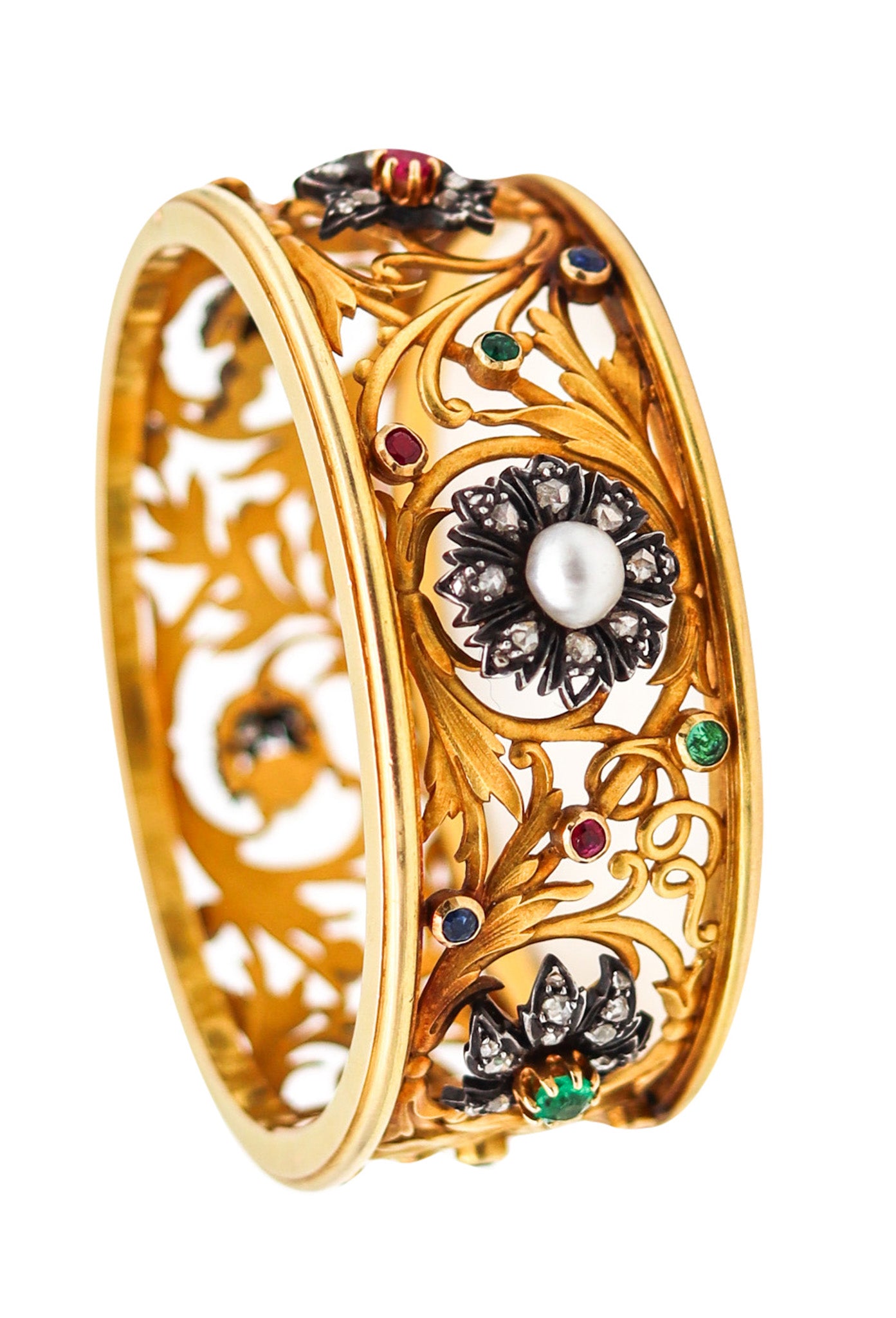 FROMENT-MEURICE 1890 Art Nouveau Bangle Bracelet 18Kt Gold With Gemstones