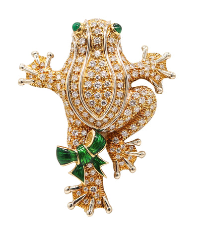 TIFFANY & CO. 1970 Frog Brooch 18Kt Yellow Gold With 6.62 Ctw Diamonds & Emeralds
