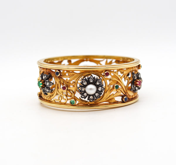 FROMENT-MEURICE 1890 Art Nouveau Bangle Bracelet 18Kt Gold With Gemstones