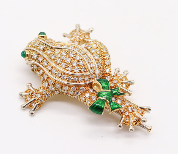TIFFANY & CO. 1970 Frog Brooch 18Kt Yellow Gold With 6.62 Ctw Diamonds & Emeralds