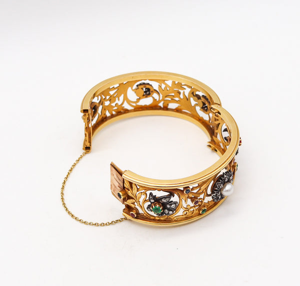 FROMENT-MEURICE 1890 Art Nouveau Bangle Bracelet 18Kt Gold With Gemstones
