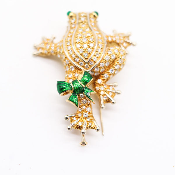TIFFANY & CO. 1970 Frog Brooch 18Kt Yellow Gold With 6.62 Ctw Diamonds & Emeralds