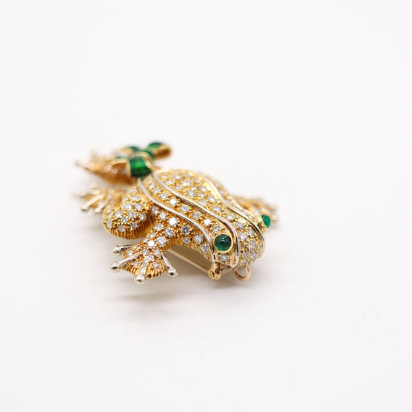 TIFFANY & CO. 1970 Frog Brooch 18Kt Yellow Gold With 6.62 Ctw Diamonds & Emeralds