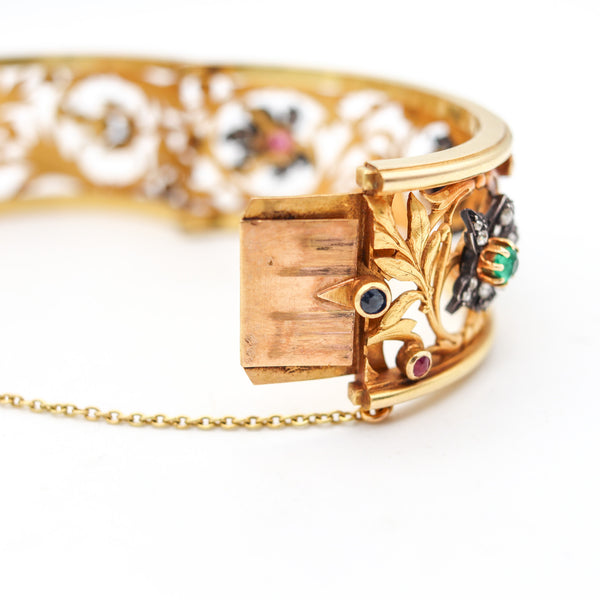 FROMENT-MEURICE 1890 Art Nouveau Bangle Bracelet 18Kt Gold With Gemstones