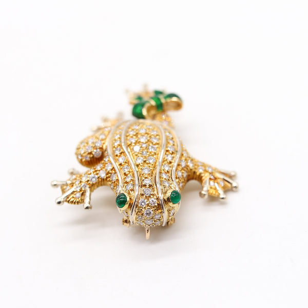 TIFFANY & CO. 1970 Frog Brooch 18Kt Yellow Gold With 6.62 Ctw Diamonds & Emeralds