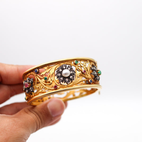 FROMENT-MEURICE 1890 Art Nouveau Bangle Bracelet 18Kt Gold With Gemstones