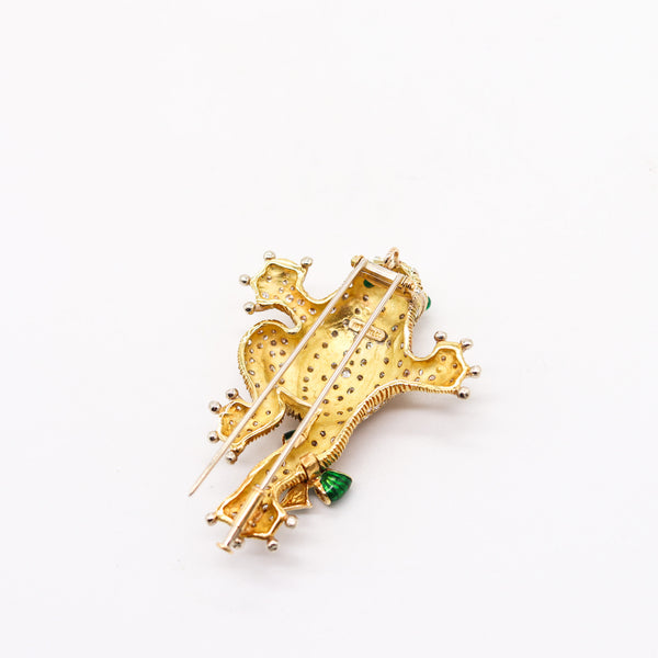 TIFFANY & CO. 1970 Frog Brooch 18Kt Yellow Gold With 6.62 Ctw Diamonds & Emeralds