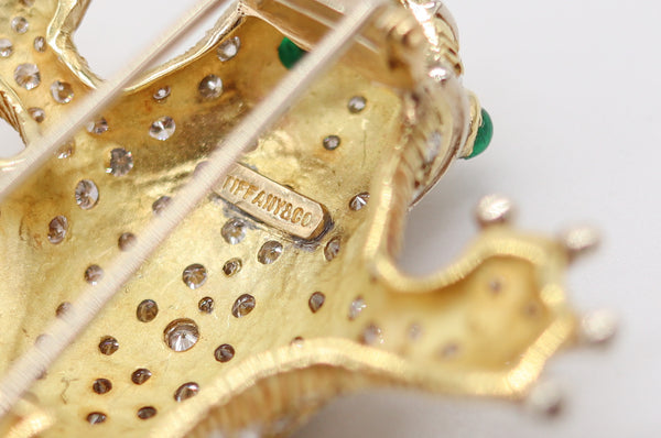TIFFANY & CO. 1970 Frog Brooch 18Kt Yellow Gold With 6.62 Ctw Diamonds & Emeralds