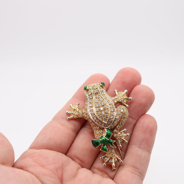 TIFFANY & CO. 1970 Frog Brooch 18Kt Yellow Gold With 6.62 Ctw Diamonds & Emeralds