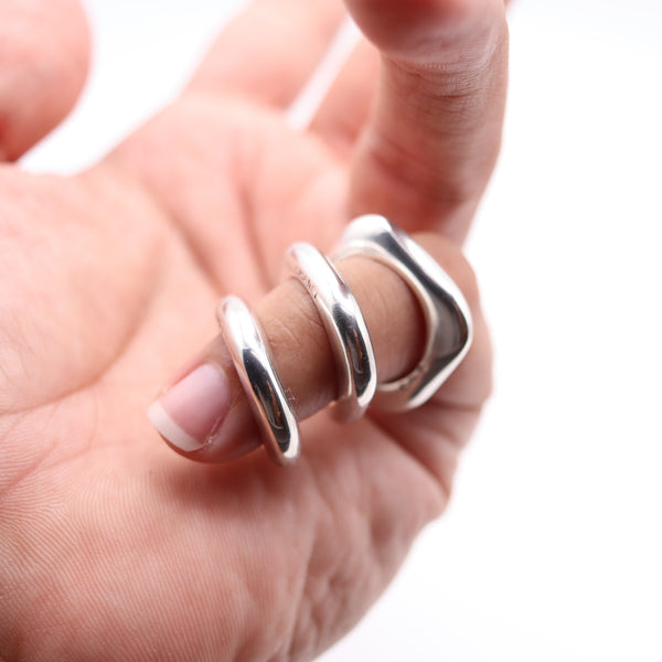 CHANEL PARIS Trio of Geometric Rings In Polished Solid .925 Sterling Silver