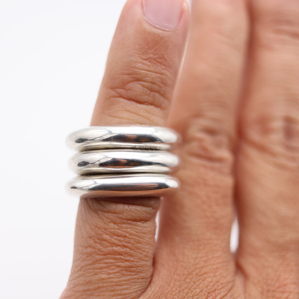 CHANEL PARIS Trio of Geometric Rings In Polished Solid .925 Sterling Silver