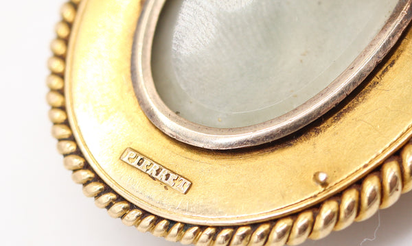 ERNEST PIERRET 1880 Etruscan Micro Mosaic Pendant Brooch In 18Kt Gold & Sardonyx