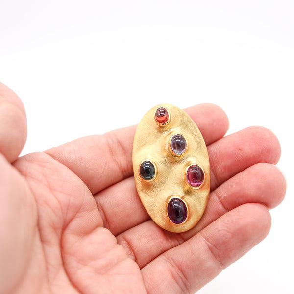 BURLE MARX 1965 Pendant-Brooch In 18Kt Yellow Gold With Vivid Color Gemstones