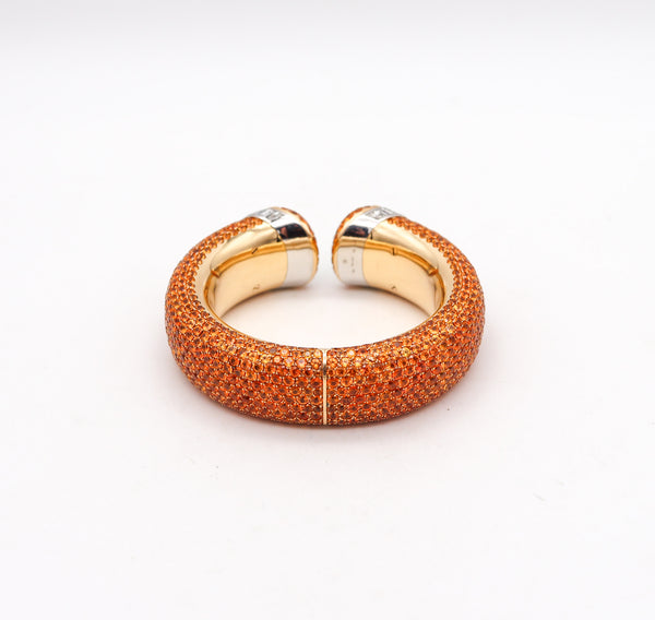 -Hemmerle Mandarin Garnets Cuff Bracelet In 18Kt Gold Platinum Diamonds And Opals