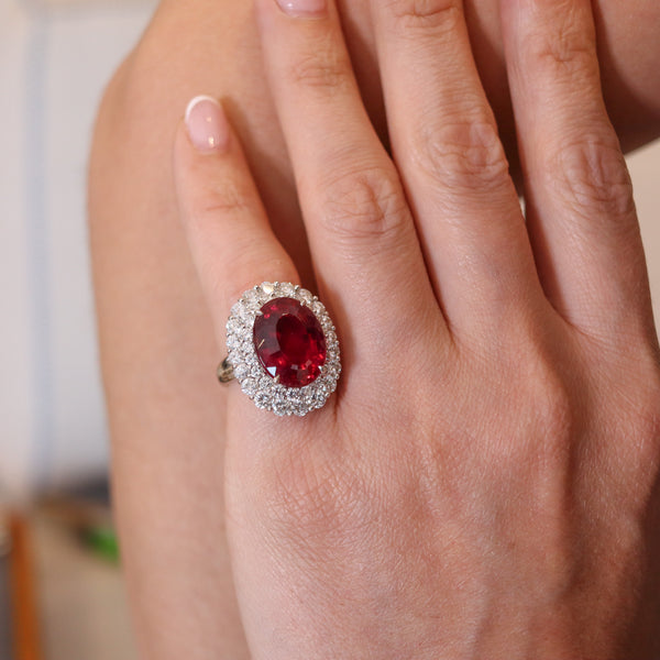 SABBADINI Milano Cocktail Ring In Platinum With 15.32 Ctw in Diamonds And Rubellite