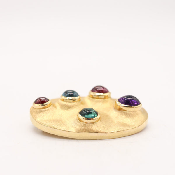 BURLE MARX 1965 Pendant-Brooch In 18Kt Yellow Gold With Vivid Color Gemstones