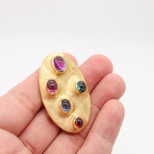 BURLE MARX 1965 Pendant-Brooch In 18Kt Yellow Gold With Vivid Color Gemstones