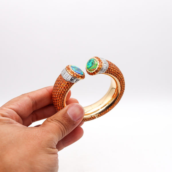 -Hemmerle Mandarin Garnets Cuff Bracelet In 18Kt Gold Platinum Diamonds And Opals