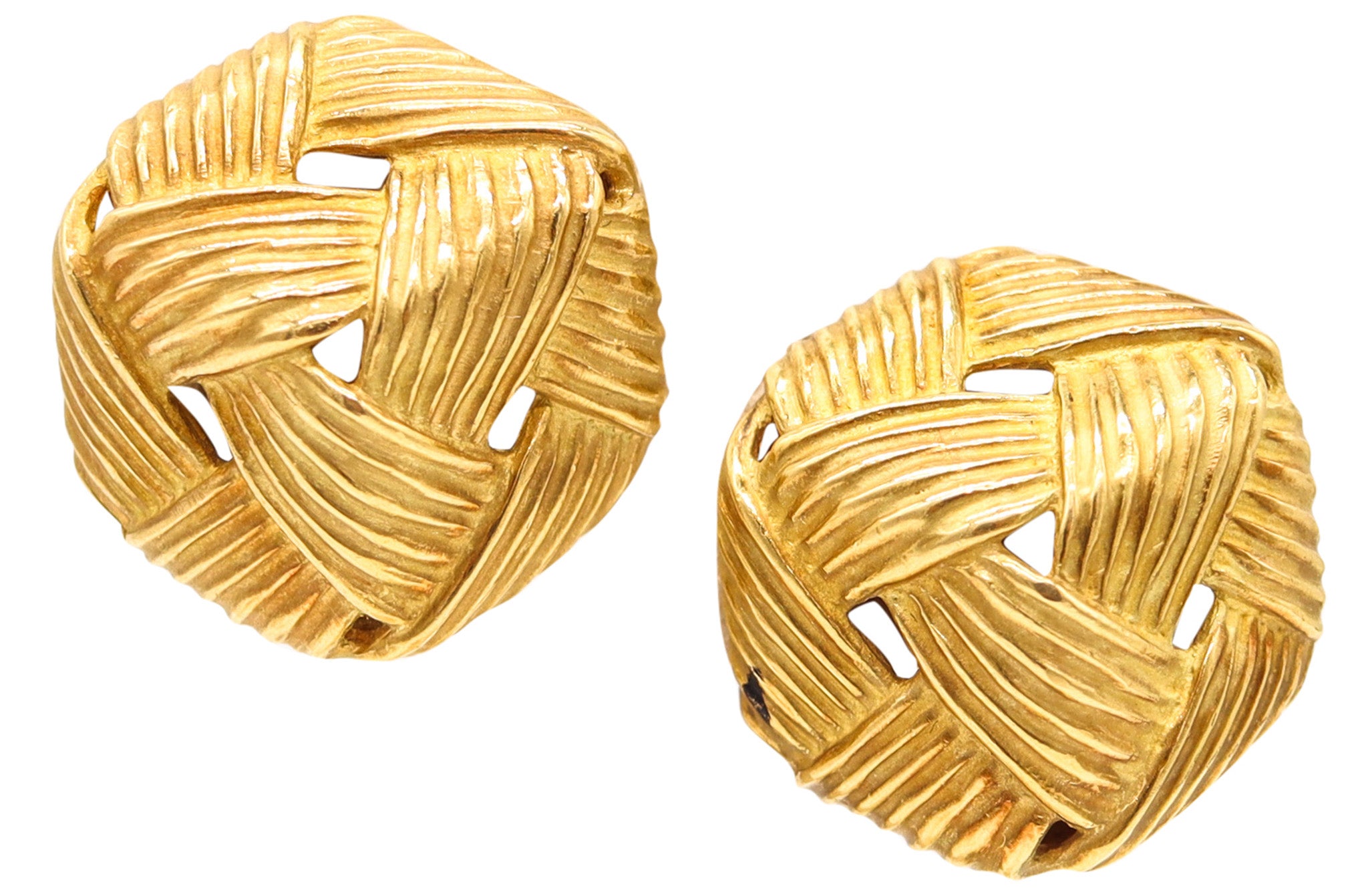 ANGELA CUMMINGS Vintage Clips-On Woven Earrings In Solid 18kT Yellow Gold